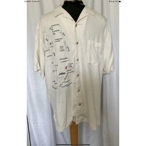 NAT NAST Men’s M 100% Silk Camp Shirt Florida Embroidered Map Of Florida Beige
